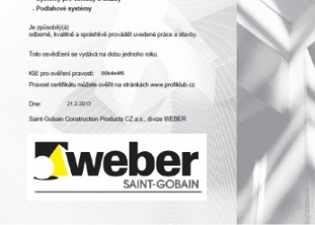 Certifikát Saint-Gobain Weber